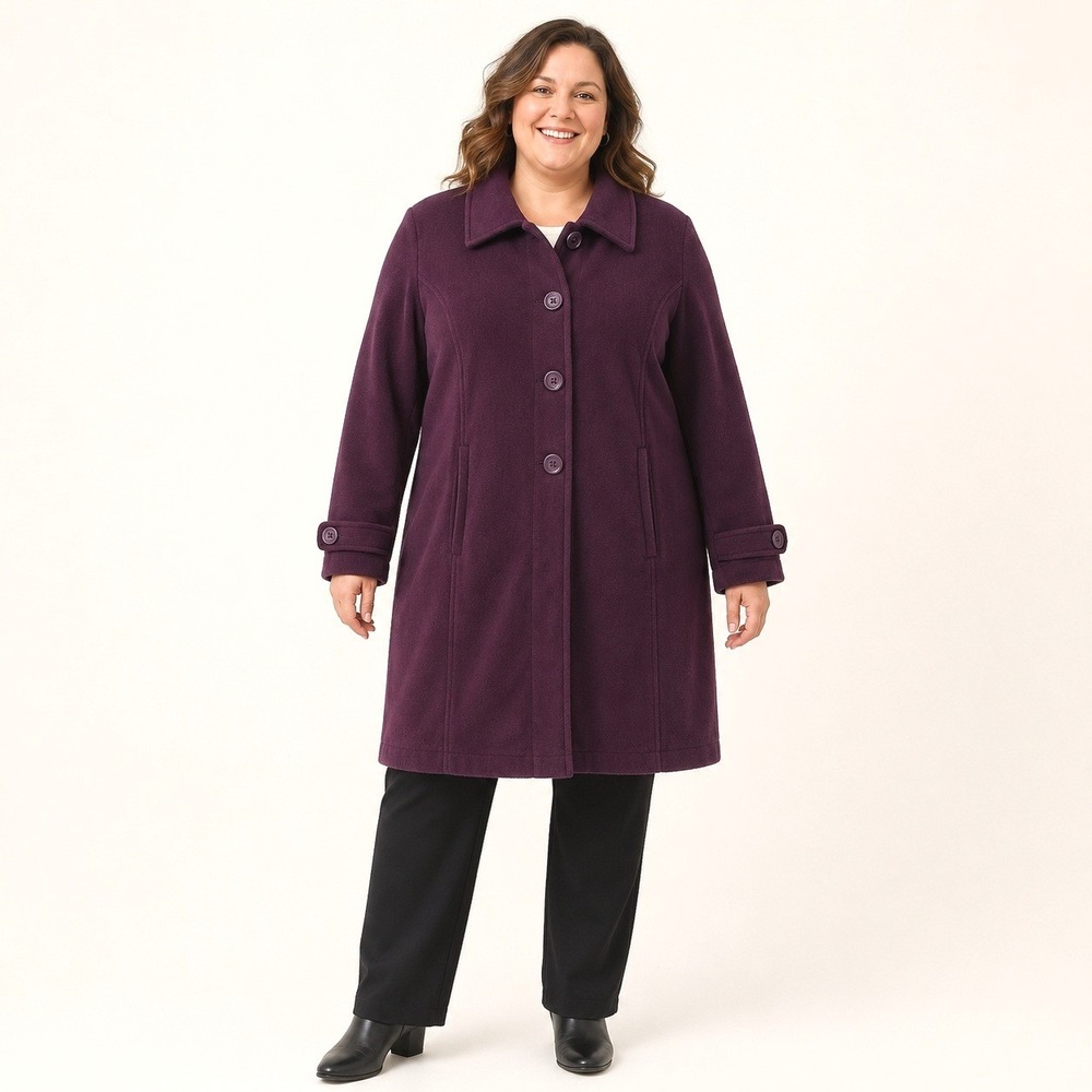 Roaman's Women's 18/20 Plum Purple Fleece Walking Coat Button Front Pockets